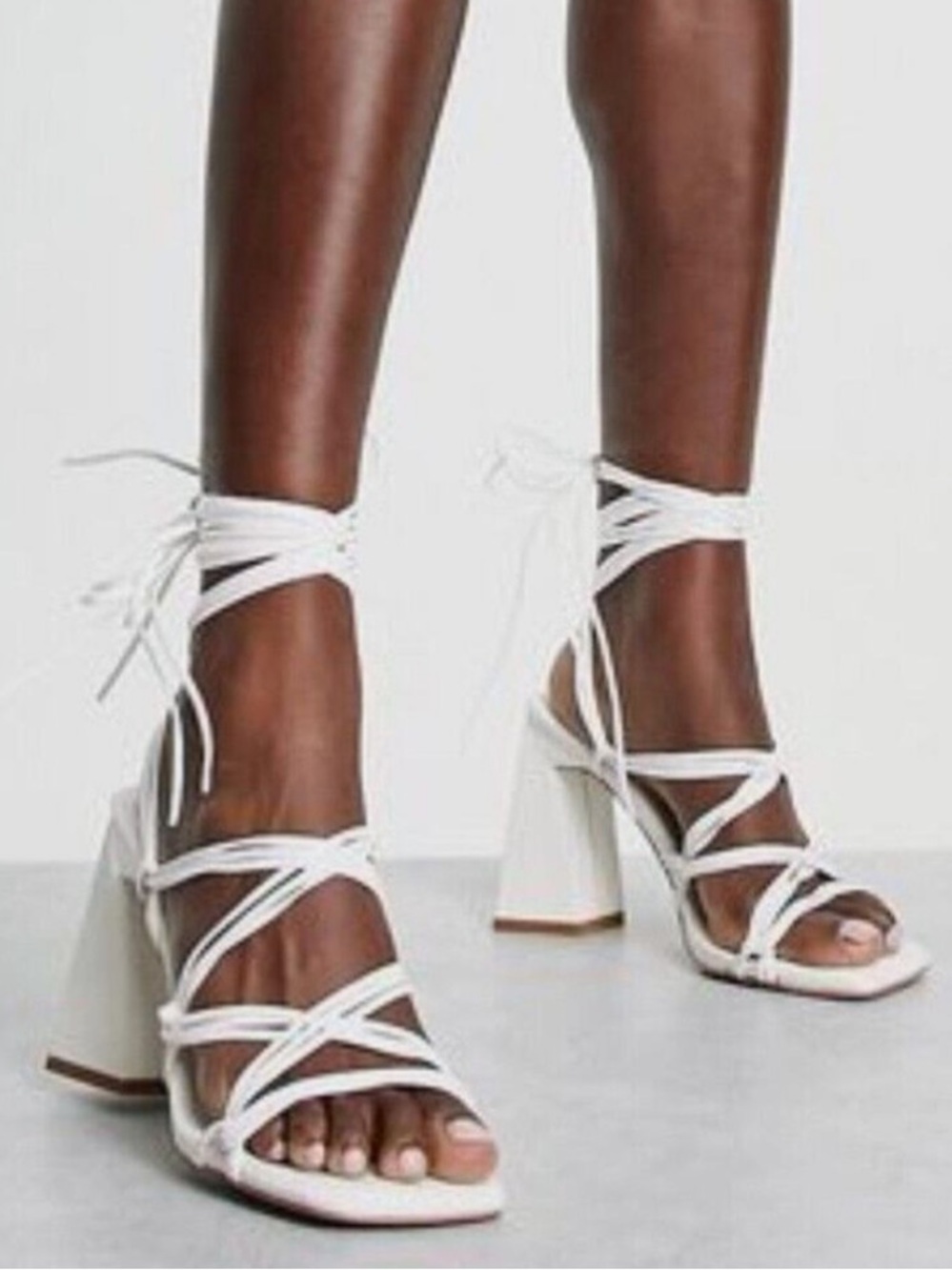 SIMMI London White Lace-Up Square-Toe Sandals